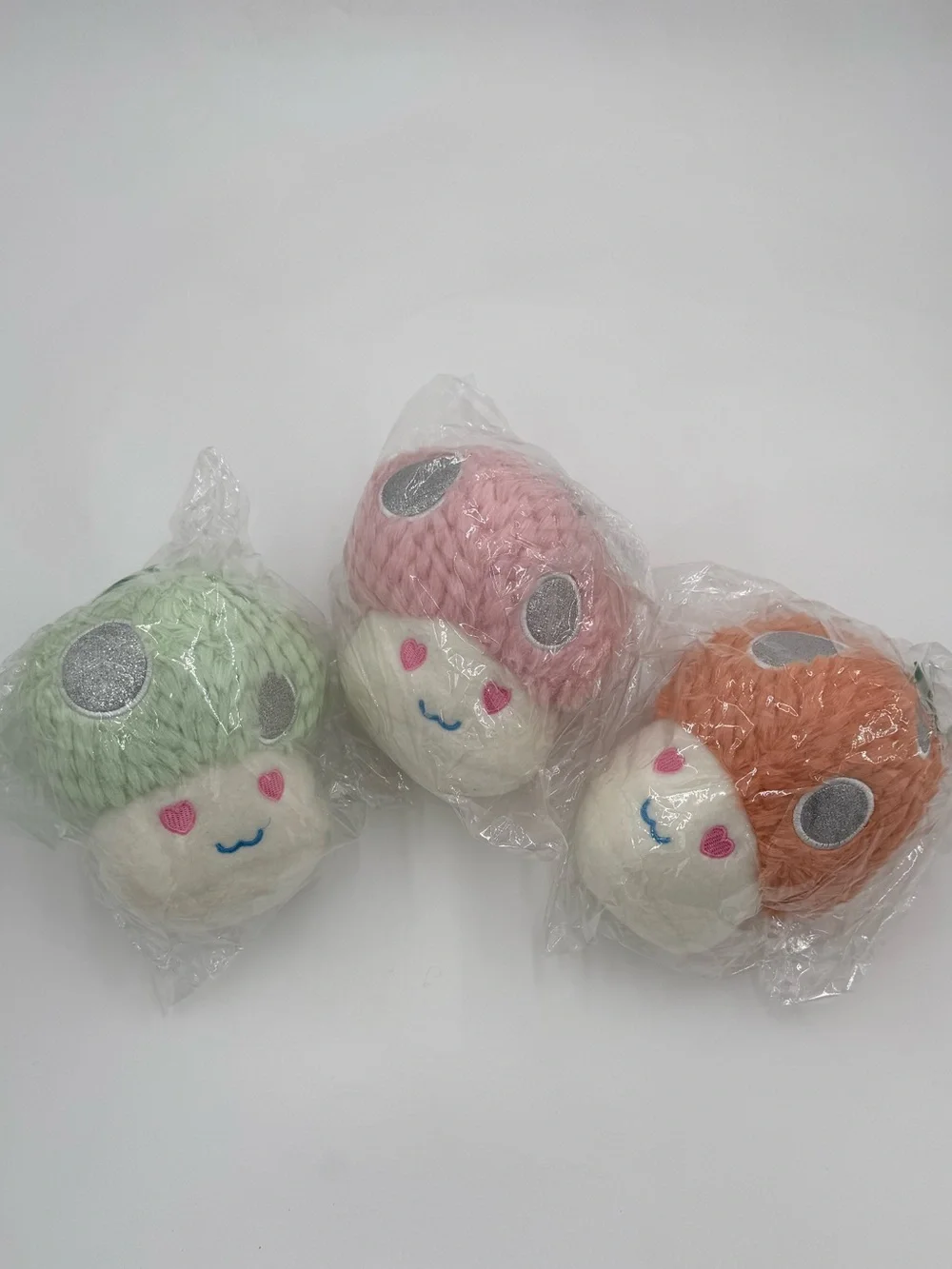 3 Plush Mushroom Accent Stuffies - Pink, Green, Orange